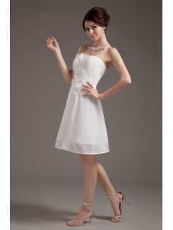 Chiffon Strapless Knee-Length A-line Wedding Dress with Flowers