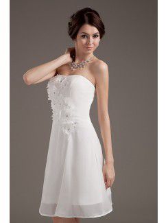 Chiffon Strapless Knee-Length A-line Wedding Dress with Flowers