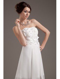 Chiffon Strapless Knee-Length A-line Wedding Dress with Flowers