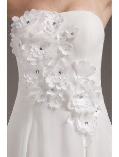 Chiffon Strapless Knee-Length A-line Wedding Dress with Flowers