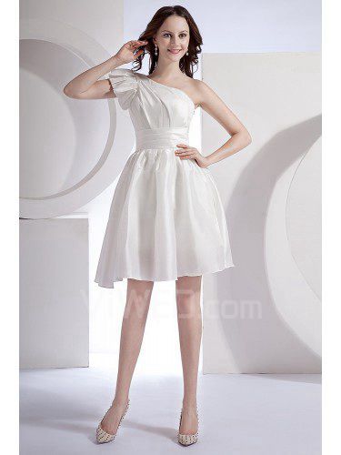 Taffeta One-Shoulder Short A-line Wedding Dress with Sash