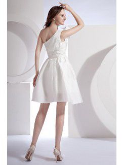 Taffeta One-Shoulder Short A-line Wedding Dress with Sash