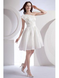 Taffeta One-Shoulder Short A-line Wedding Dress with Sash