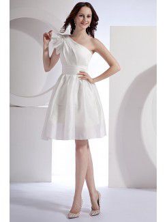 Taffeta One-Shoulder Short A-line Wedding Dress with Sash