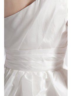 Taffeta One-Shoulder Short A-line Wedding Dress with Sash