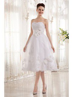 Tulle et charmeuse chérie genou longueur robe de mariée a-ligne