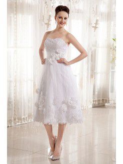 Tulle and Charmeuse Sweetheart Knee-Length A-line Wedding Dress