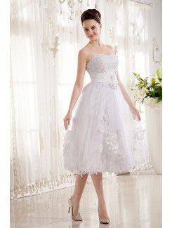 Tulle and Charmeuse Sweetheart Knee-Length A-line Wedding Dress