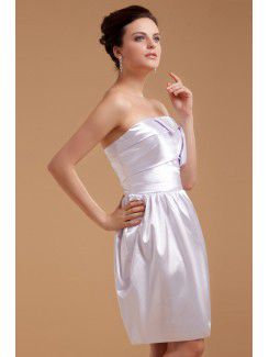 Satin Strapless Knee-Length Sheath Wedding Dress with Ruffle