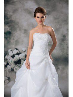 Organza Strapless Sweep Train A-line Embroidered Wedding Dress