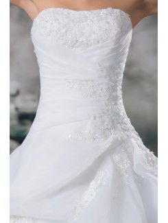 Organza Strapless Sweep Train A-line Embroidered Wedding Dress