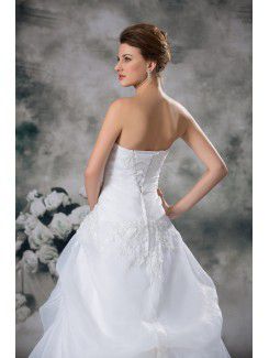 Organza Strapless Sweep Train A-line Embroidered Wedding Dress