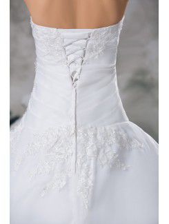 Organza Strapless Sweep Train A-line Embroidered Wedding Dress