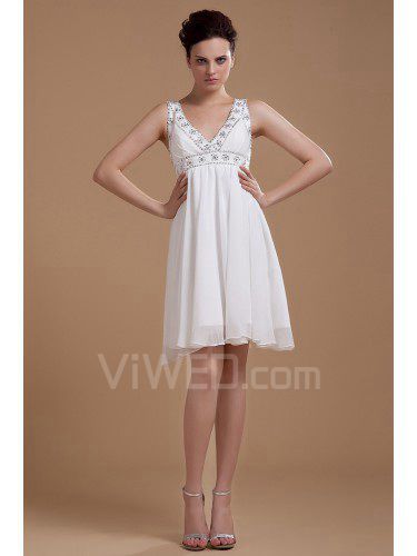 Chiffon V-Neckline Knee-Length Column Wedding Dress with Sequins