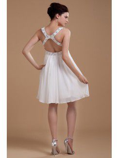 Chiffon V-Neckline Knee-Length Column Wedding Dress with Sequins