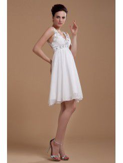 Chiffon V-Neckline Knee-Length Column Wedding Dress with Sequins