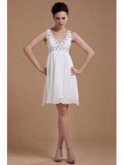 Chiffon V-Neckline Knee-Length Column Wedding Dress with Sequins