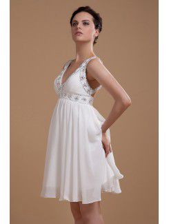 Chiffon V-Neckline Knee-Length Column Wedding Dress with Sequins