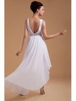 Satin V-Neckline Asymmetrical Column Wedding Dress with Sequins