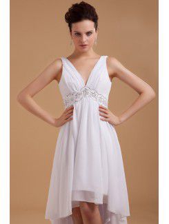 Satin V-Neckline Asymmetrical Column Wedding Dress with Sequins