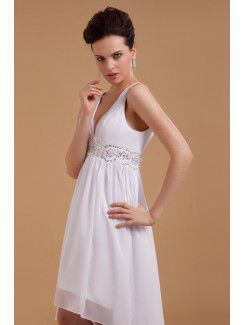 Satin V-Neckline Asymmetrical Column Wedding Dress with Sequins