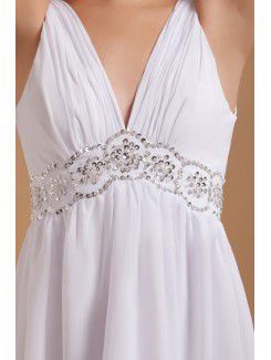 Satin V-Neckline Asymmetrical Column Wedding Dress with Sequins