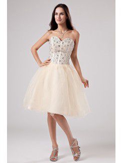 Tulle sweetheart ginocchio palla abito da sposa abito con paillettes