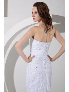 Lace Strapless Short Sheath Wedding Dress with Embroidered