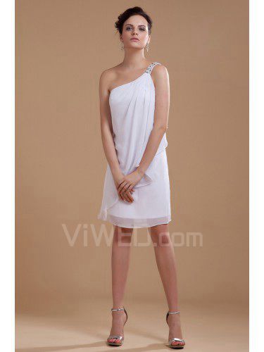 Chiffon One-Shoulder Short Column Wedding Dress with Sequins