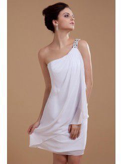 Chiffon One-Shoulder Short Column Wedding Dress with Sequins