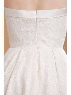 Satin and Lace Strapless Knee-Length A-line Wedding Dress with Embroidered