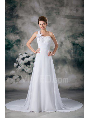 Una spalla sweep treno a-line abito da sposa in chiffon