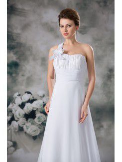 Chiffon One-Shoulder Sweep Train A-line Wedding Dress