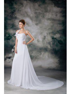 Chiffon One-Shoulder Sweep Train A-line Wedding Dress