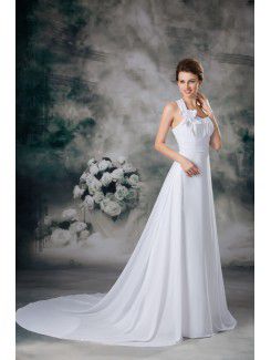 Chiffon One-Shoulder Sweep Train A-line Wedding Dress