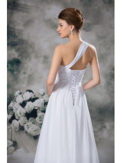 Chiffon One-Shoulder Sweep Train A-line Wedding Dress