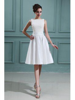 Taffettà bateau knee-lunghezza abito da sposa a-line con ricamo