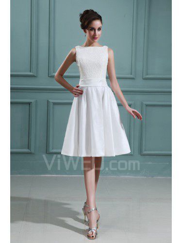 Taffeta Bateau Knee-Length A-line Wedding Dress with Embroidered
