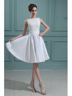 Taffeta Bateau Knee-Length A-line Wedding Dress with Embroidered