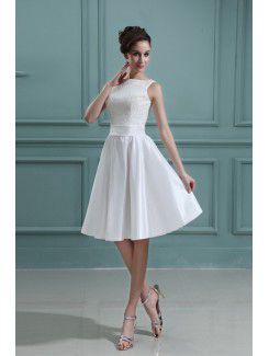 Taffeta Bateau Knee-Length A-line Wedding Dress with Embroidered