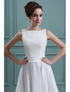 Taffeta Bateau Knee-Length A-line Wedding Dress with Embroidered