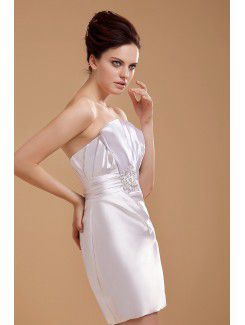 Satin Strapless Short Sheath Wedding Dress with Pleated and Sequins