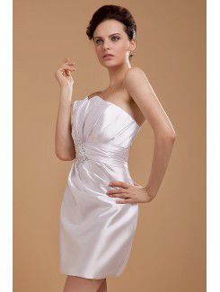 Satin Strapless Short Sheath Wedding Dress with Pleated and Sequins