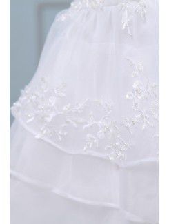 Satin and Organza Strapless Asymmetrical A-line Wedding Dress with Embroidered