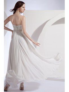 Chiffon and Satin Strapless Asymmetrical Column Wedding Dress with Embroidered and Ruffle