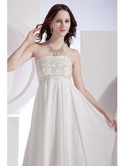 Chiffon and Satin Strapless Asymmetrical Column Wedding Dress with Embroidered and Ruffle