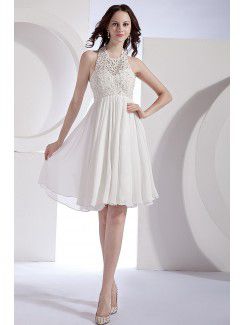 Organza e cavezza al ginocchio abito da sposa colonna chiffon con paillettes