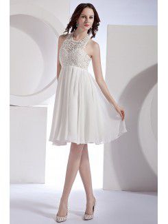 Organza and Chiffon Halter Knee-Length Column Wedding Dress with Sequins