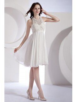 Organza and Chiffon Halter Knee-Length Column Wedding Dress with Sequins