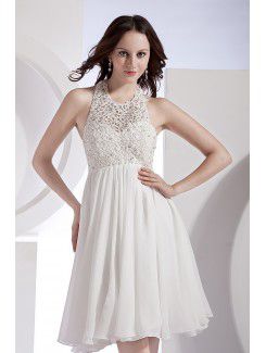 Organza and Chiffon Halter Knee-Length Column Wedding Dress with Sequins